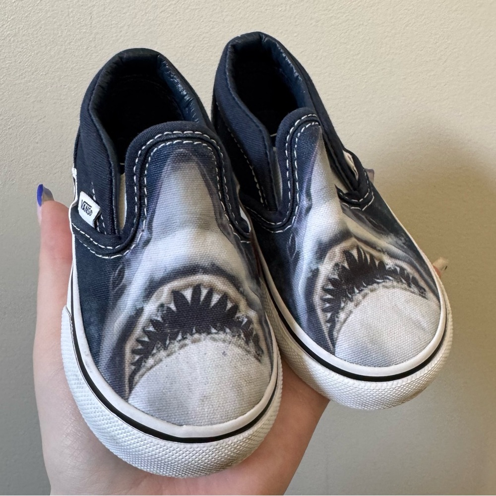 Vans toddler navy blue shark slip on sneakers